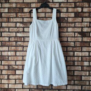 Lands End White Eyelette Sleeveless Dress Lined with Pockets Size 18